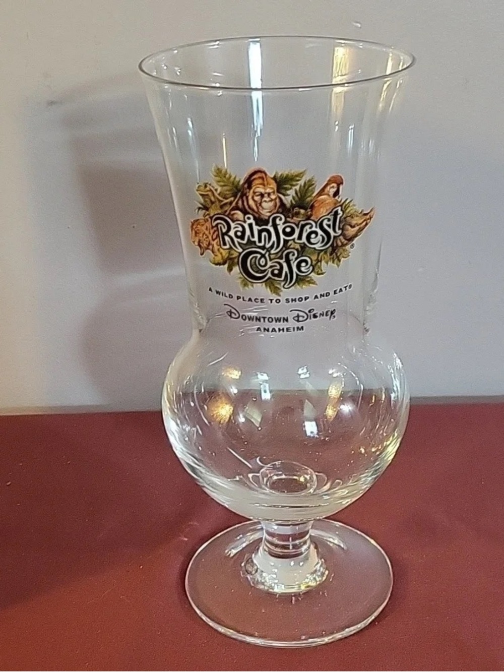 RAINFOREST Cafe Clear Glass Goblet with Green and Brown Logo